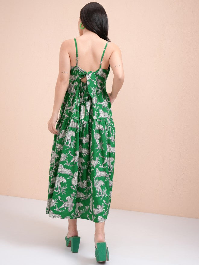 Tokyo Talkies Women Green Printed Fit And Flare Dress - Green - Image 3