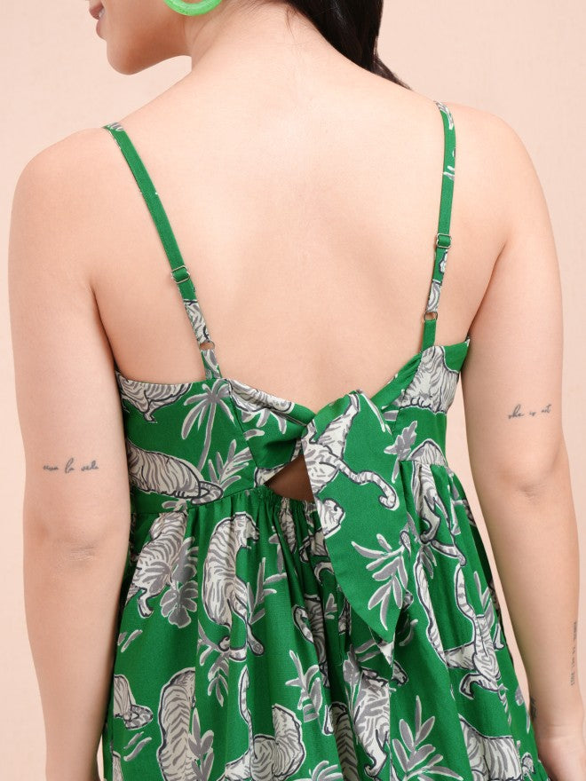 Tokyo Talkies Women Green Printed Fit And Flare Dress - Green - Image 7