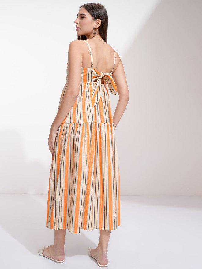 Tokyo Talkies Women Orange Striped A-Line Dress - Orange - Image 3