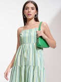 Tokyo Talkies Women Green Striped A-Line Dress - Green - Image 1