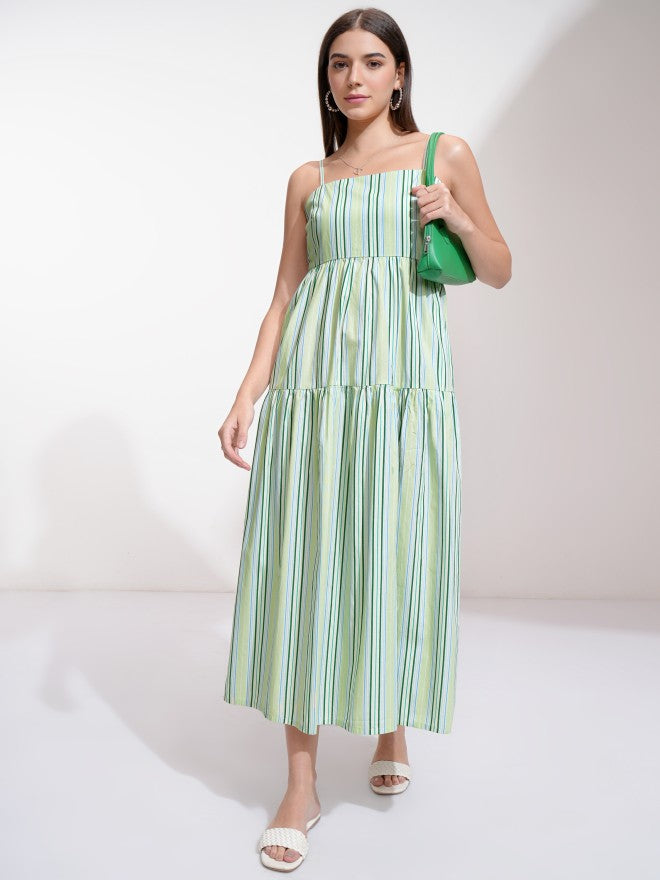 Tokyo Talkies Women Green Striped A-Line Dress - Green - Image 2