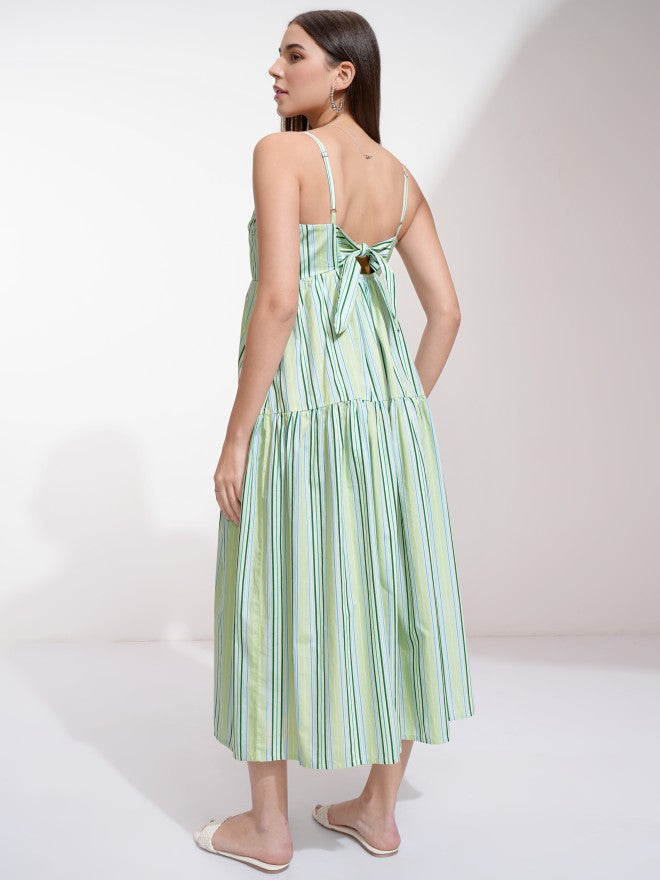 Tokyo Talkies Women Green Striped A-Line Dress - Green - Image 3
