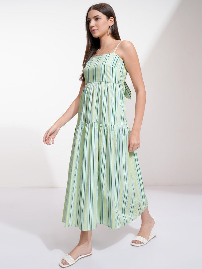 Tokyo Talkies Women Green Striped A-Line Dress - Green - Image 4