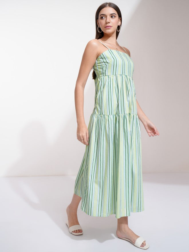 Tokyo Talkies Women Green Striped A-Line Dress - Green - Image 6