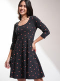 Tokyo Talkies Women Black Printed Fit And Flare Dress - Black - Image 1