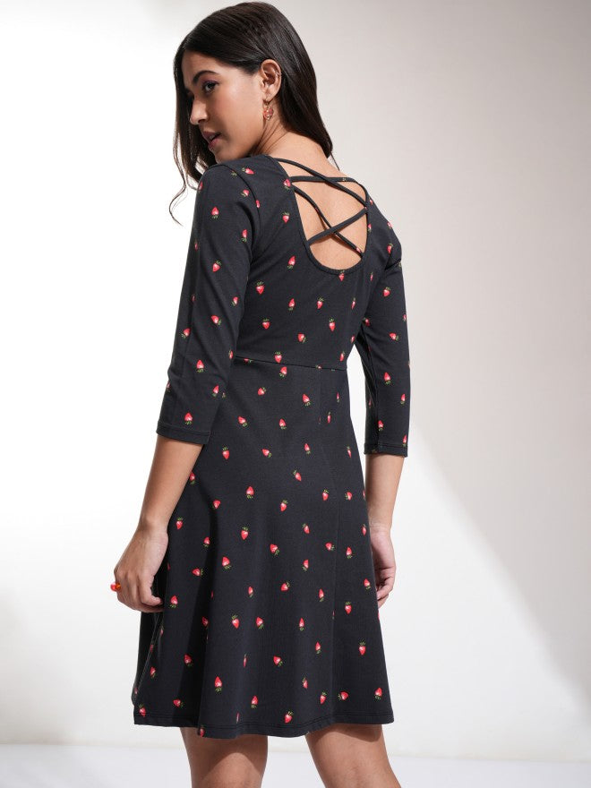 Tokyo Talkies Women Black Printed Fit And Flare Dress - Black - Image 3
