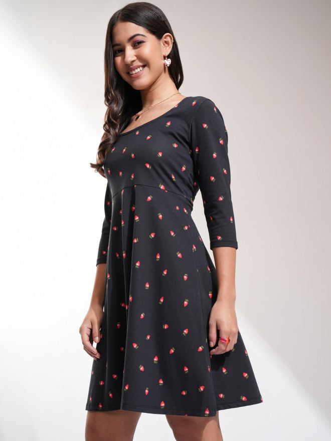 Tokyo Talkies Women Black Printed Fit And Flare Dress - Black - Image 4