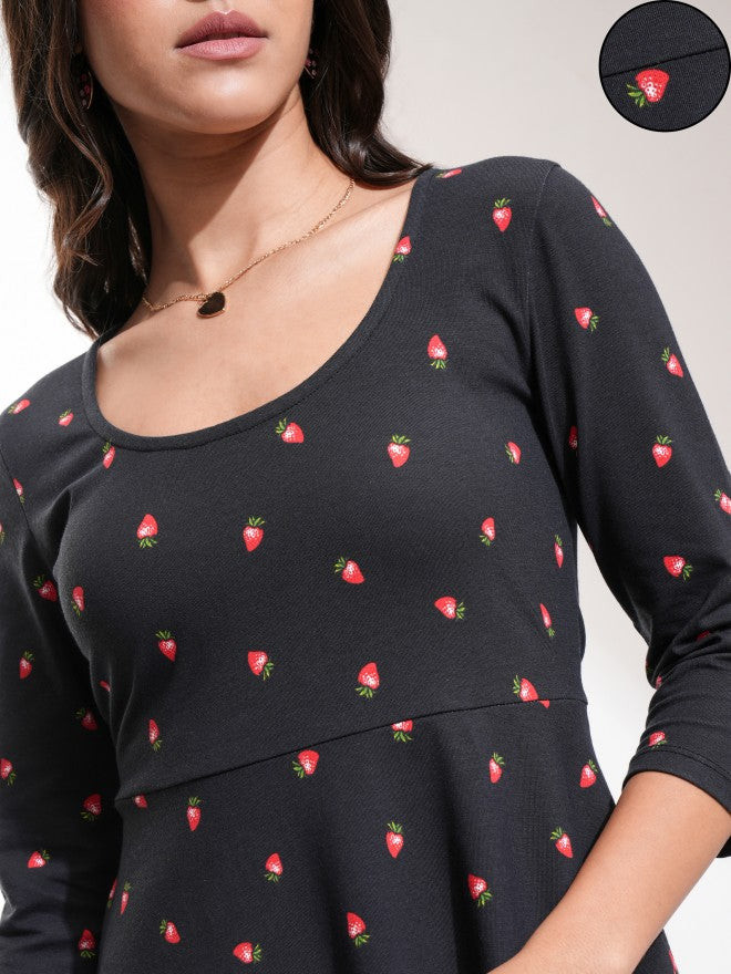 Tokyo Talkies Women Black Printed Fit And Flare Dress - Black - Image 5