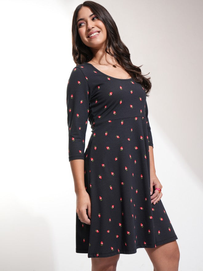 Tokyo Talkies Women Black Printed Fit And Flare Dress - Black - Image 6