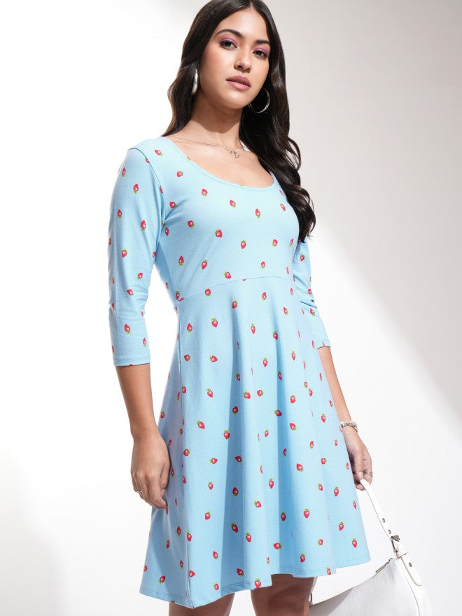Tokyo Talkies Women Blue Printed A-Line Dress - Blue - Image 1