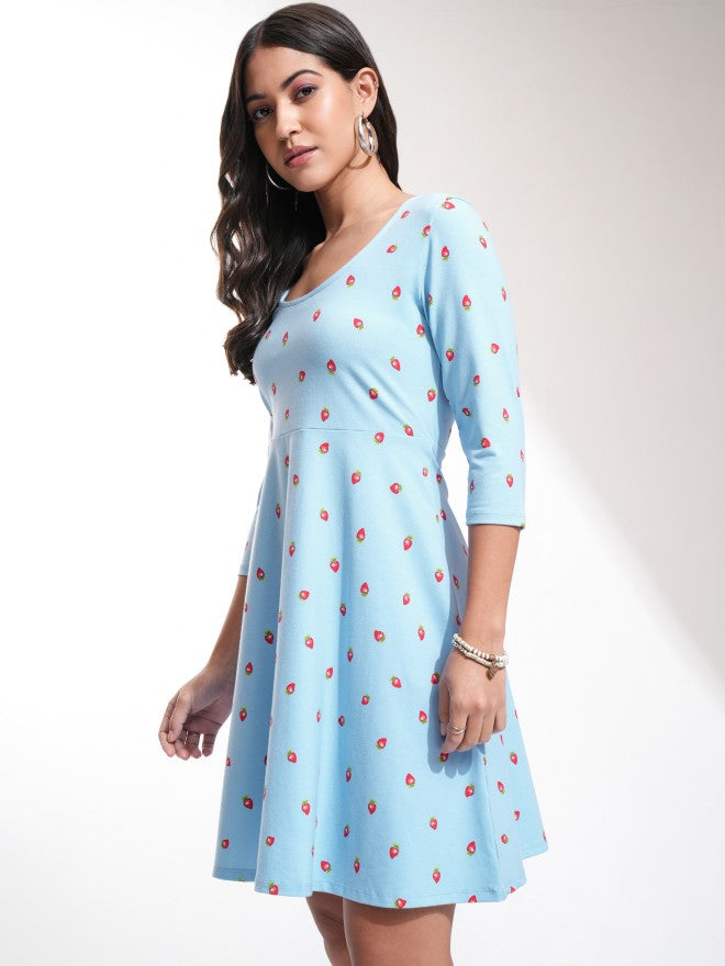 Tokyo Talkies Women Blue Printed A-Line Dress - Blue - Image 4