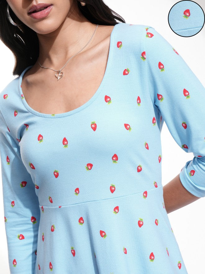 Tokyo Talkies Women Blue Printed A-Line Dress - Blue - Image 5