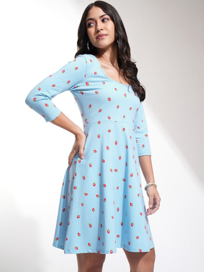 Tokyo Talkies Women Blue Printed A-Line Dress - Blue - Image 6