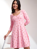 Tokyo Talkies Women Pink Printed Fit And Flare Dress - Pink - Image 1