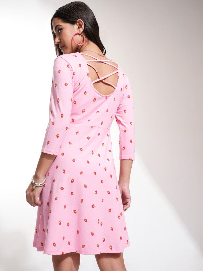 Tokyo Talkies Women Pink Printed Fit And Flare Dress - Pink - Image 3
