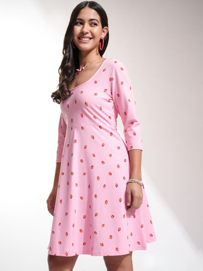 Tokyo Talkies Women Pink Printed Fit And Flare Dress - Pink - Image 4