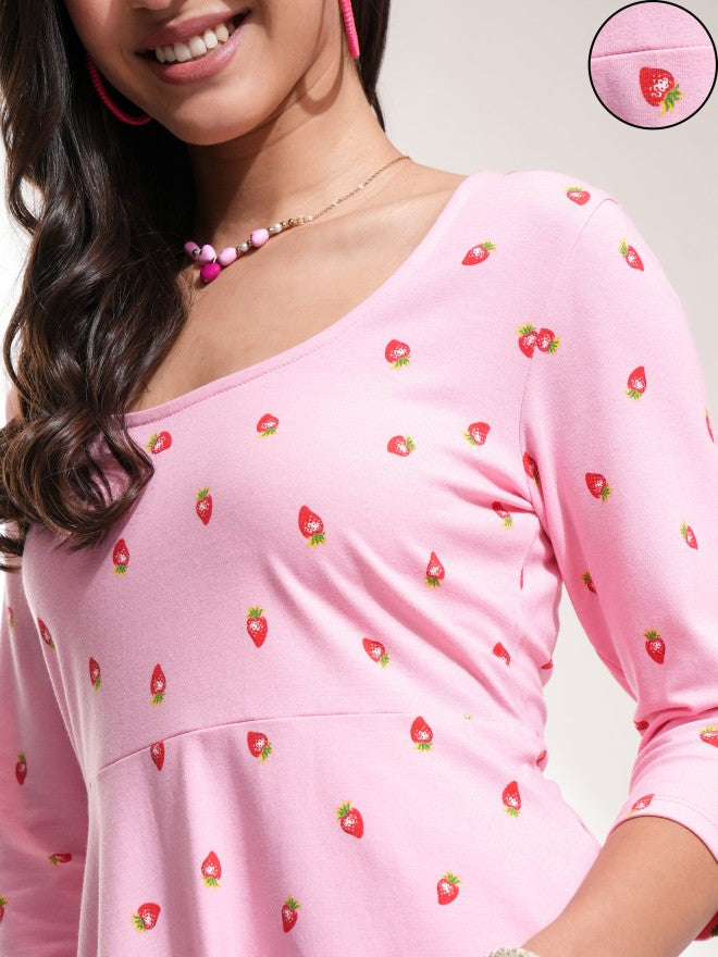 Tokyo Talkies Women Pink Printed Fit And Flare Dress - Pink - Image 5