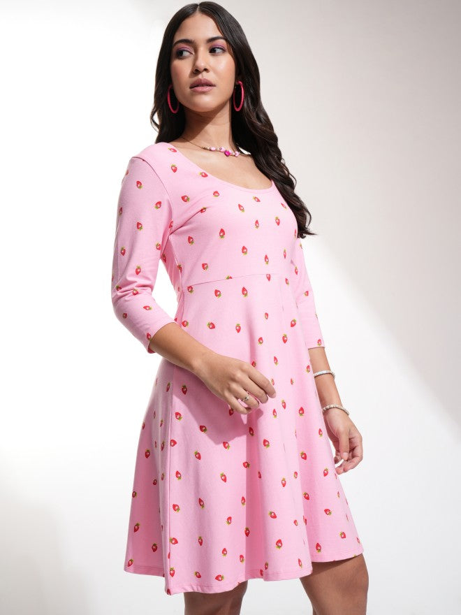 Tokyo Talkies Women Pink Printed Fit And Flare Dress - Pink - Image 6