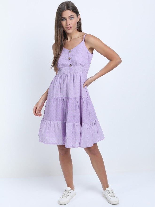 Tokyo Talkies Women Purple Solid A-Line Dress - Purple - Image 5
