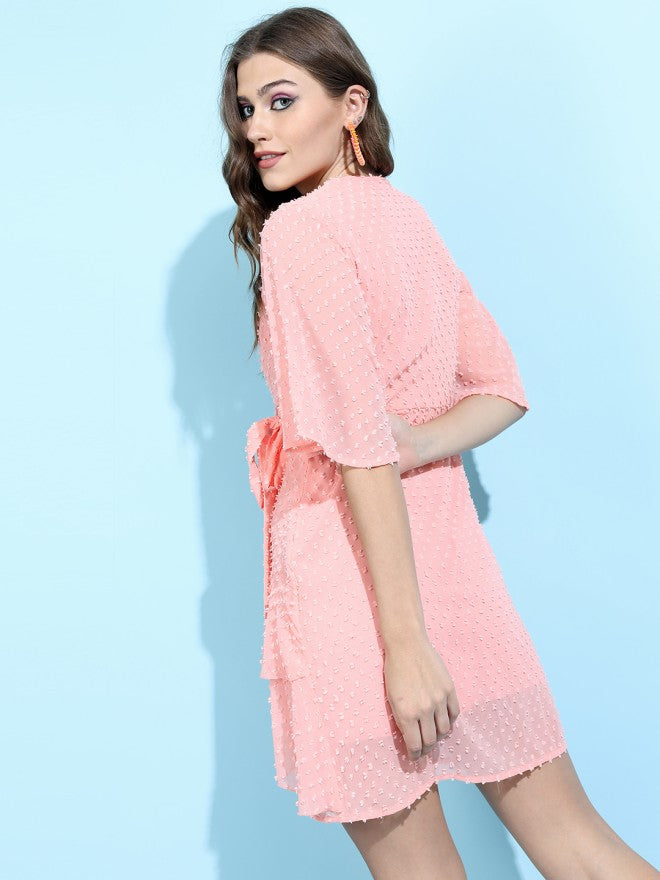 Tokyo Talkies Women Peach Solid Fit and Flare Dress - Peach - Image 2