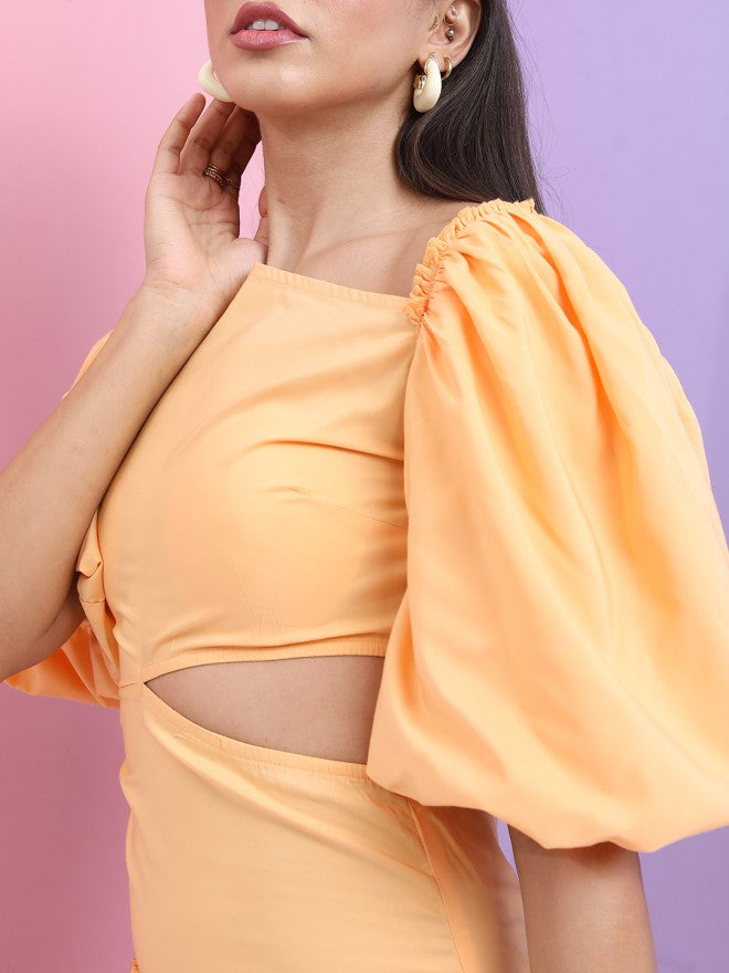 Tokyo Talkies Women Orange Solid Drop-Waist Dress - Orange - Image 4