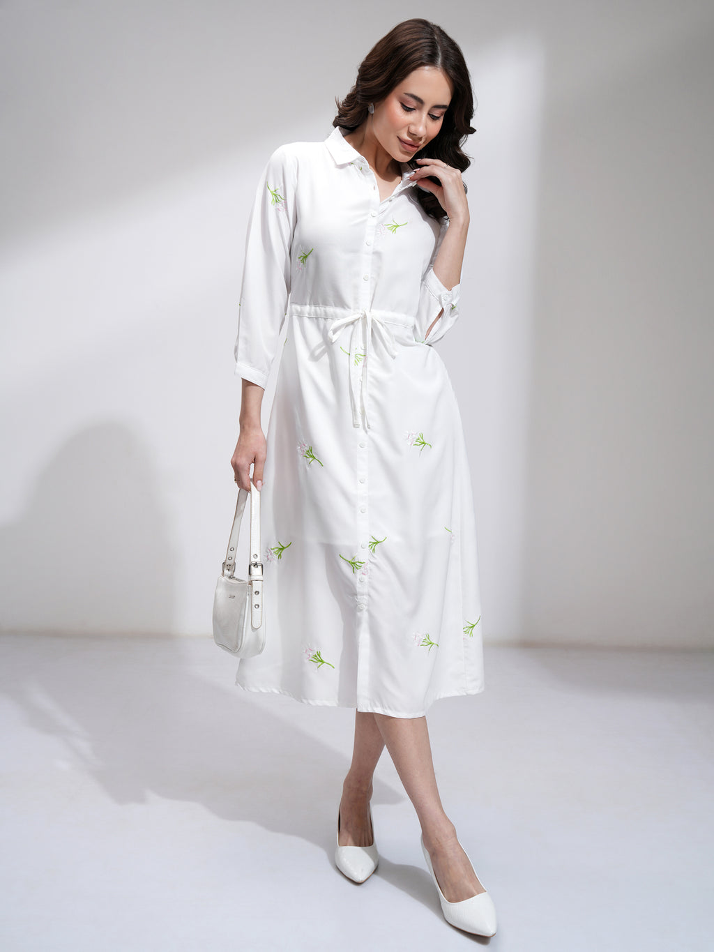 Tokyo Talkies Women Off White Self Design Shirt Dress - Off White - Image 2