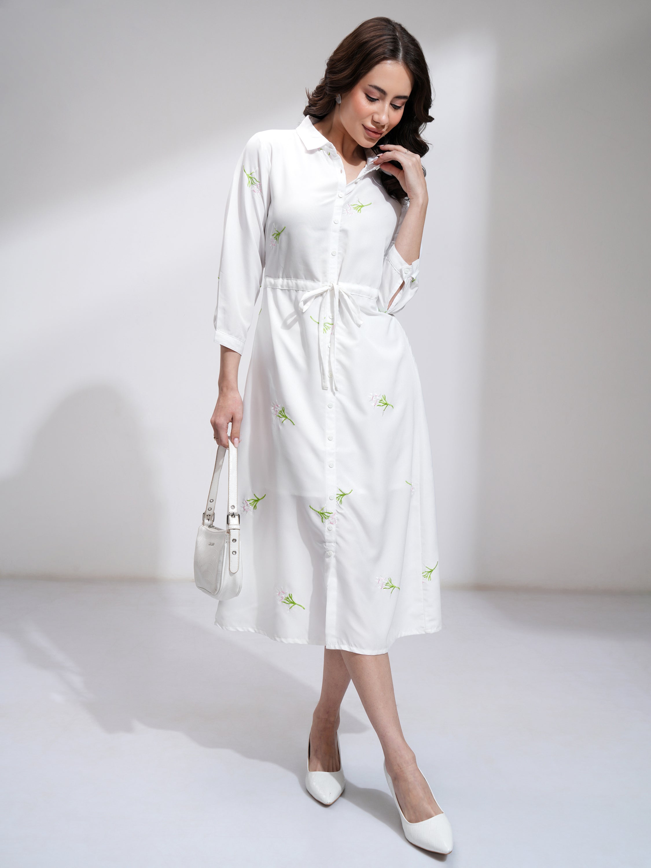 Tokyo Talkies Women Off White Self Design Shirt Dress - Off White - Image 2