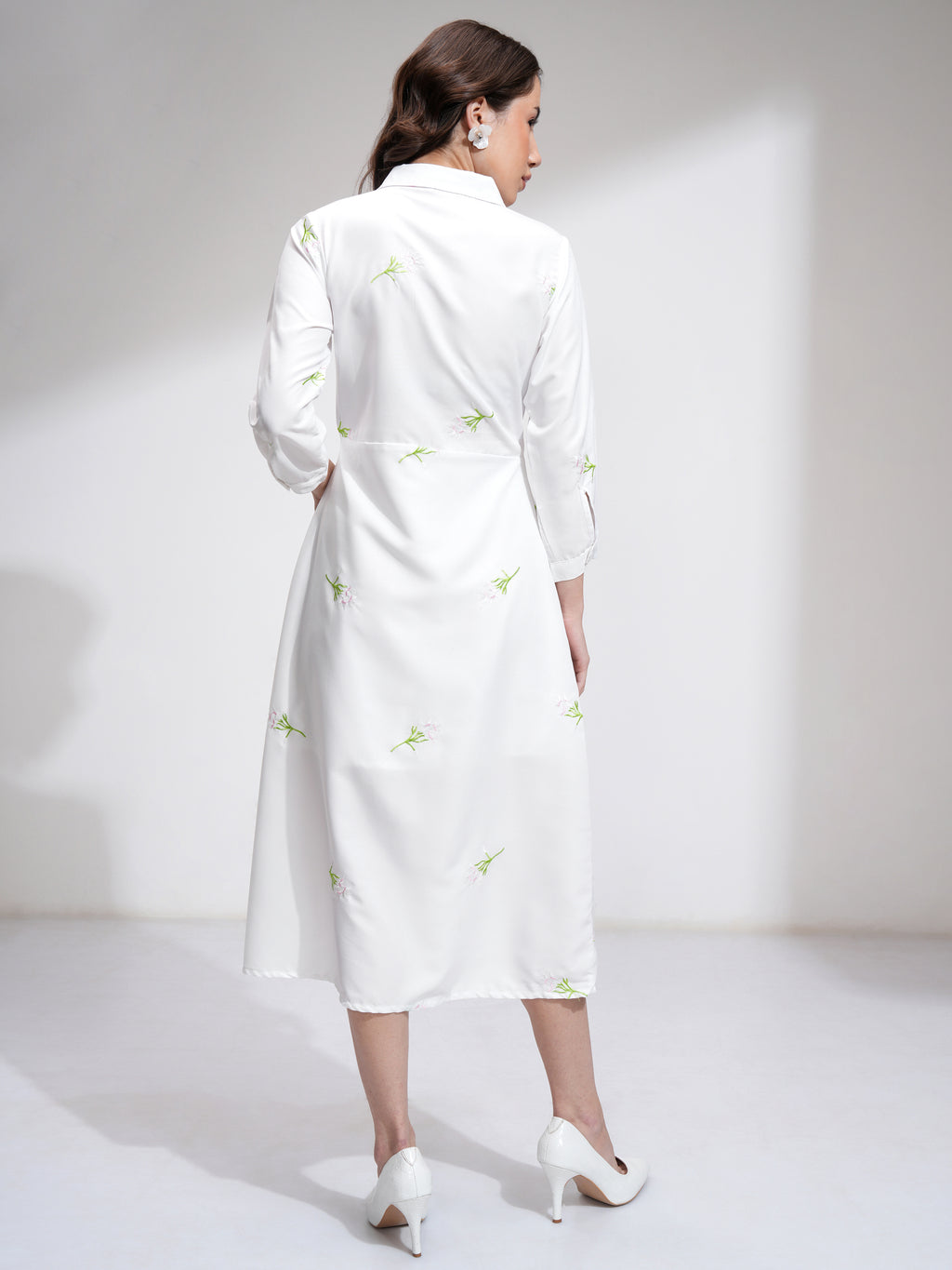 Tokyo Talkies Women Off White Self Design Shirt Dress - Off White - Image 3