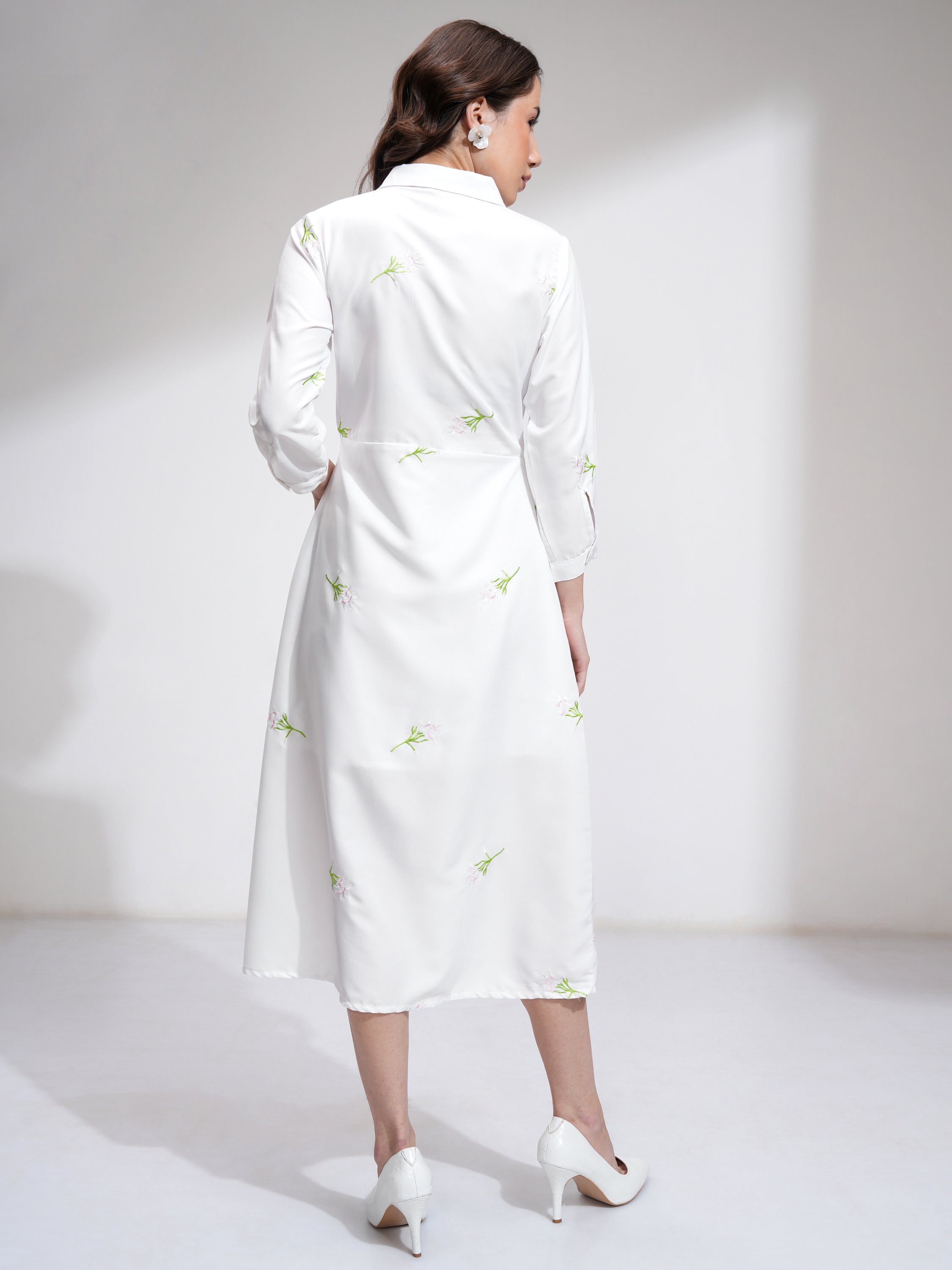 Tokyo Talkies Women Off White Self Design Shirt Dress - Off White - Image 3