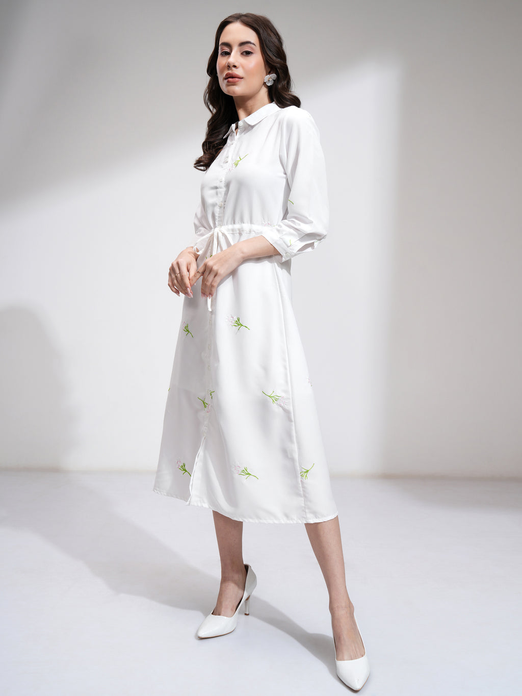 Tokyo Talkies Women Off White Self Design Shirt Dress - Off White - Image 4