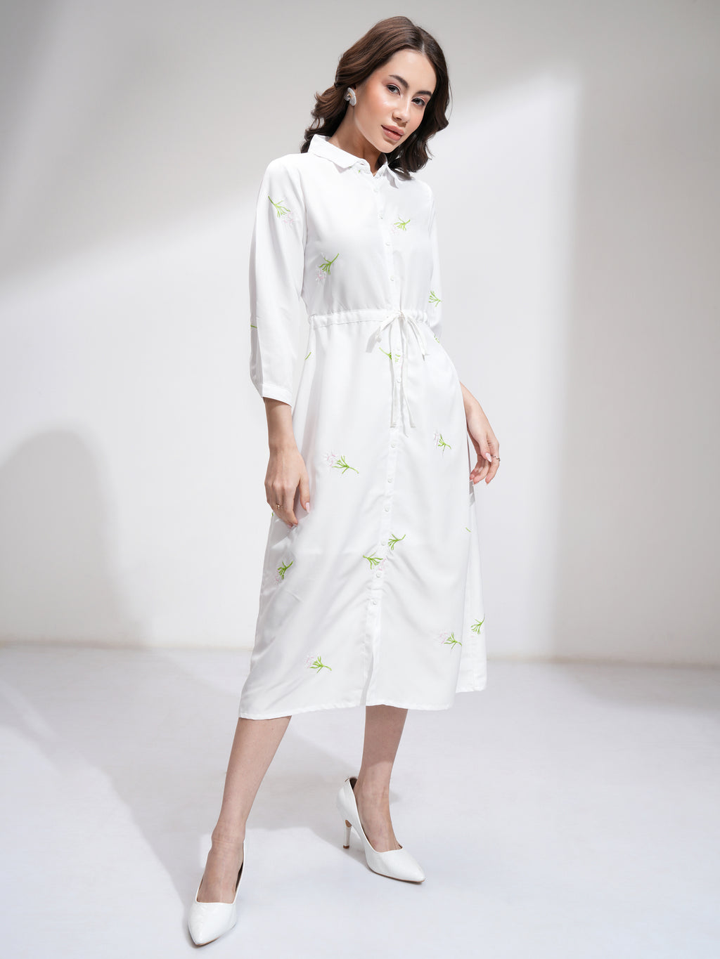Tokyo Talkies Women Off White Self Design Shirt Dress - Off White - Image 6
