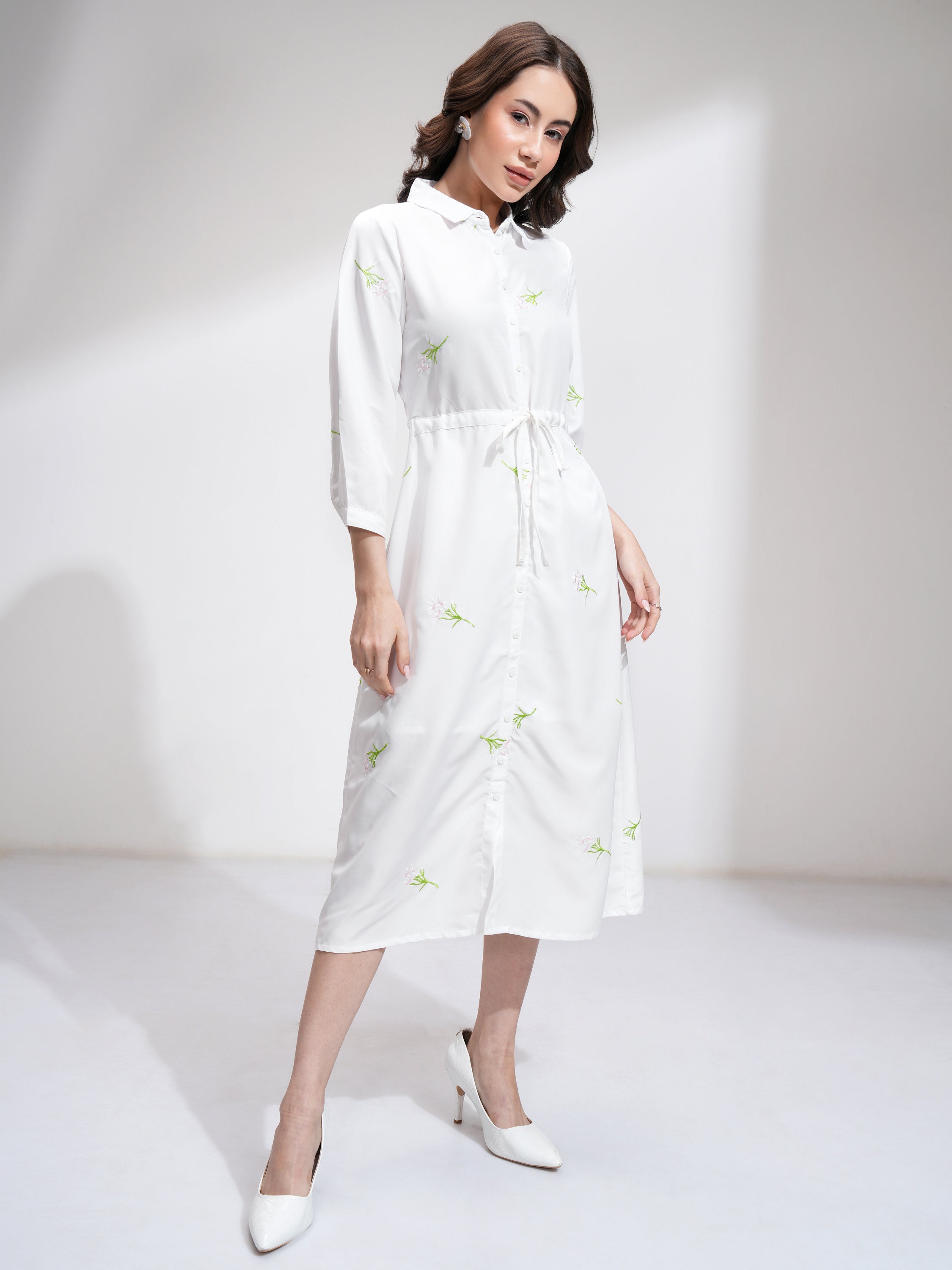 Tokyo Talkies Women Off White Self Design Shirt Dress - Off White - Image 6