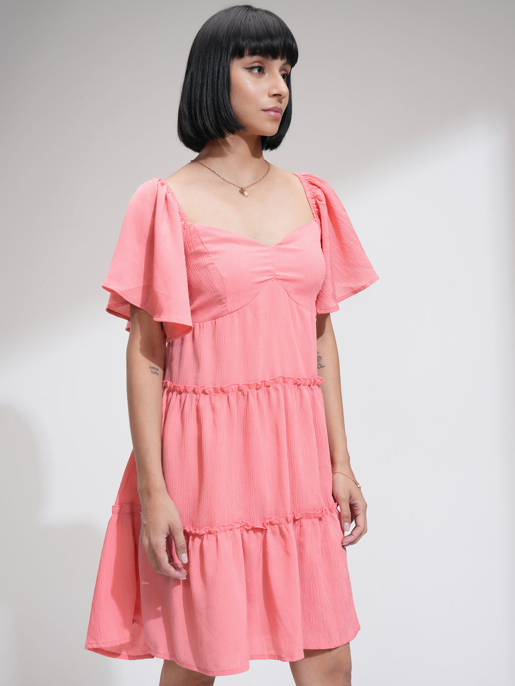 Tokyo Talkies Women Peach Solid Fit and Flare Dress - Peach - Image 6