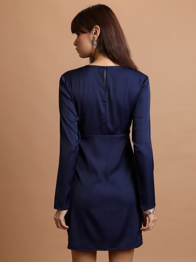 Tokyo Talkies Women Blue Solid Sheath Dress - Blue - Image 3