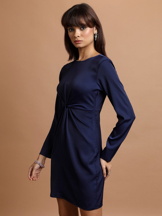 Tokyo Talkies Women Blue Solid Sheath Dress - Blue - Image 4