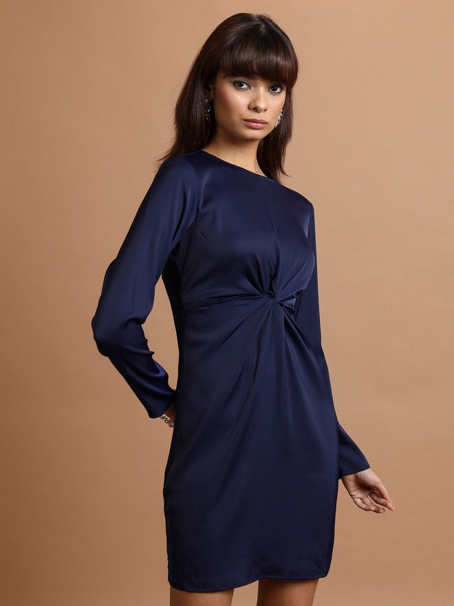 Tokyo Talkies Women Blue Solid Sheath Dress - Blue - Image 6