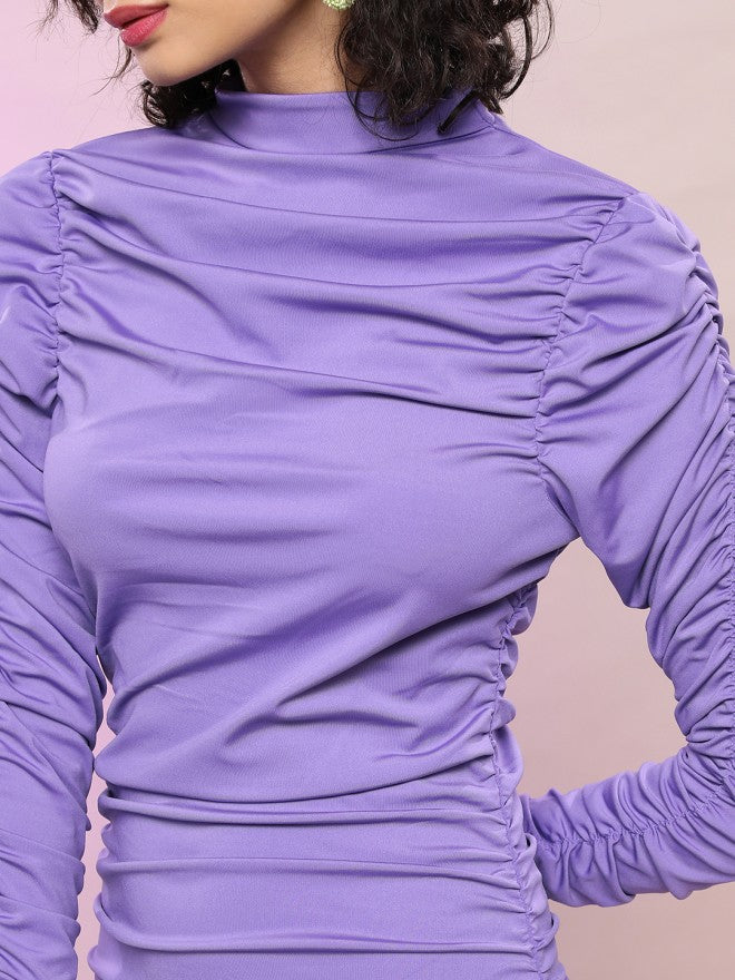 Tokyo Talkies Women Purple Solid Bodycon Dress - Purple - Image 4
