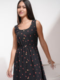 Tokyo Talkies Women Black Printed Fit And Flare Dress - Black - Image 1