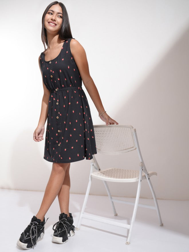 Tokyo Talkies Women Black Printed Fit And Flare Dress - Black - Image 2