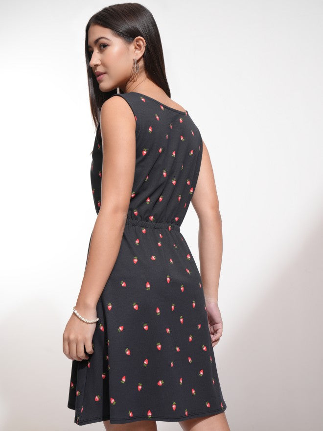 Tokyo Talkies Women Black Printed Fit And Flare Dress - Black - Image 3