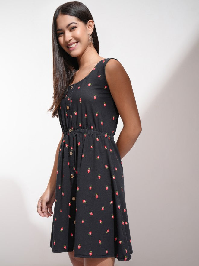 Tokyo Talkies Women Black Printed Fit And Flare Dress - Black - Image 4
