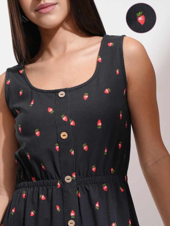 Tokyo Talkies Women Black Printed Fit And Flare Dress - Black - Image 5
