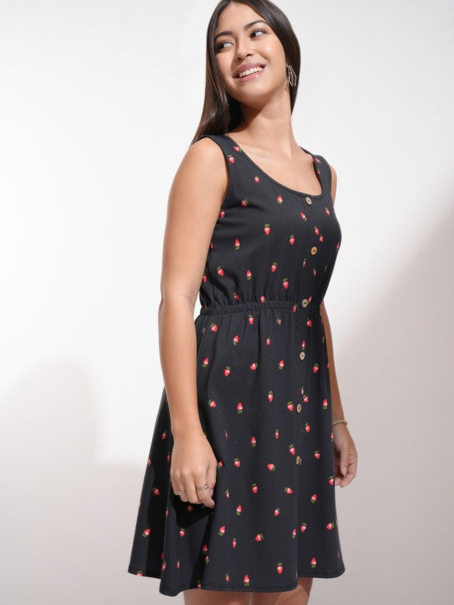 Tokyo Talkies Women Black Printed Fit And Flare Dress - Black - Image 6