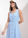 Tokyo Talkies Women Blue Printed Fit And Flare Dress - Blue - Image 1