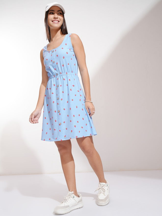 Tokyo Talkies Women Blue Printed Fit And Flare Dress - Blue - Image 2