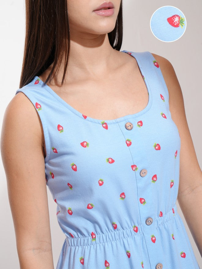 Tokyo Talkies Women Blue Printed Fit And Flare Dress - Blue - Image 5