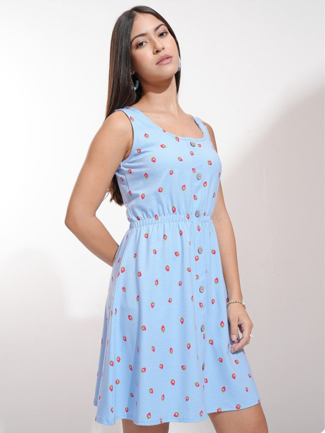 Tokyo Talkies Women Blue Printed Fit And Flare Dress - Blue - Image 6