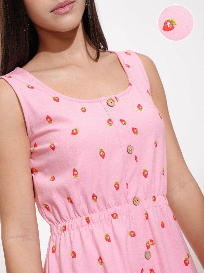 Tokyo Talkies Women Pink Printed Fit And Flare Dress - Pink - Image 5