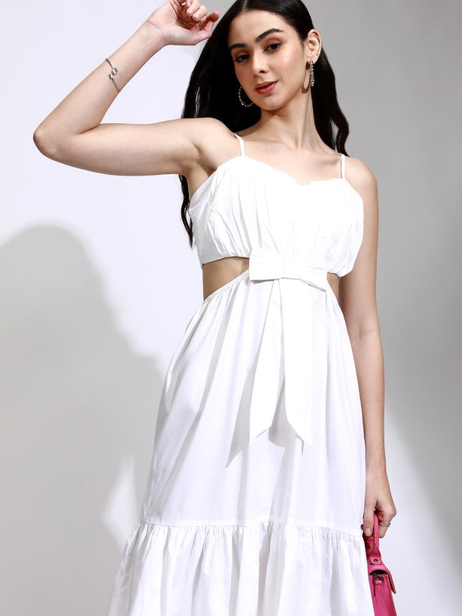 Tokyo Talkies Women White Solid Fit And Flare Dress - White - Image 1