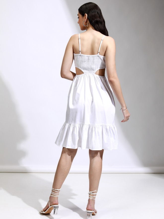 Tokyo Talkies Women White Solid Fit And Flare Dress - White - Image 3